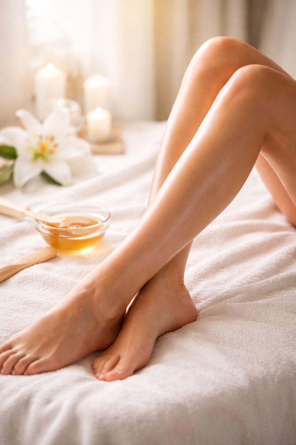 Glatte, gewaxten Beine nach dem Waxing